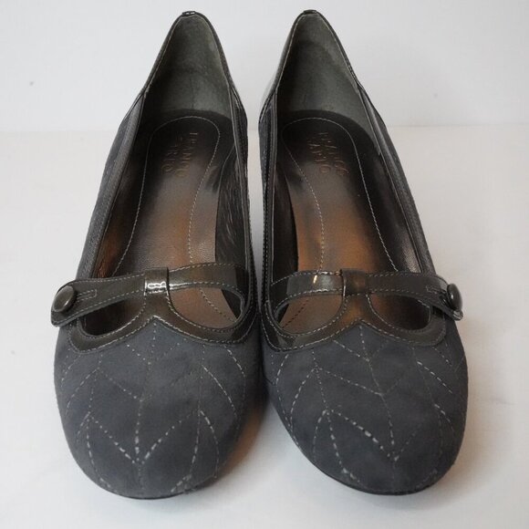 Franco Sarto, Mary Jane Kitten Heel Vintage Style Suede Pumps, Gray, Grey - Picture 2 of 7